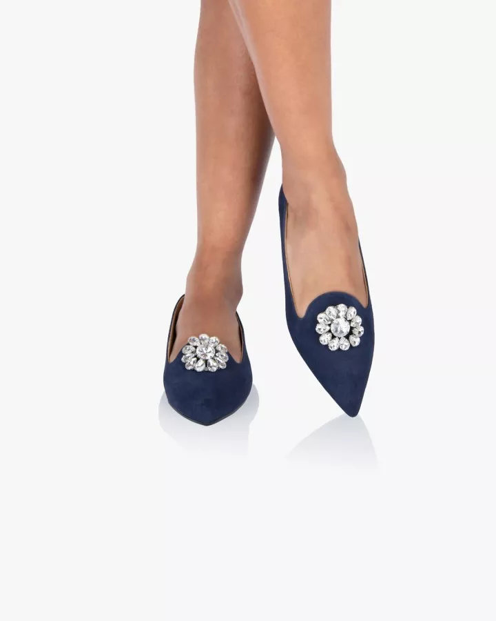 Navy suede pointy slippers with 3 interchangeable accessories of your choice included