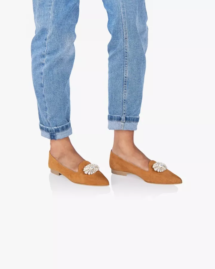 Camel suede pointy slippers with 3 interchangeable accessories of your choice included