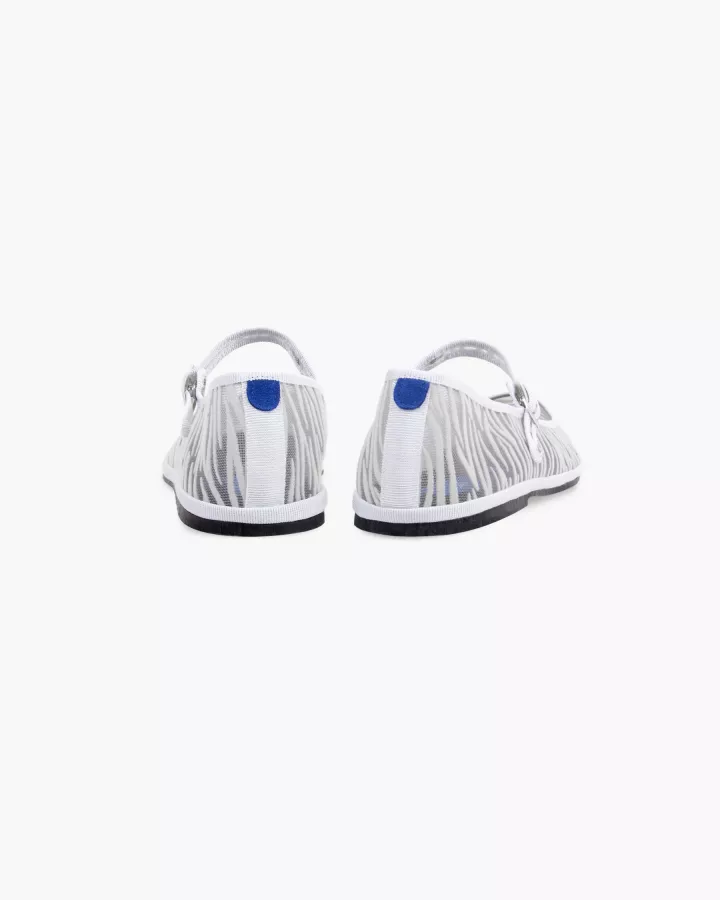 Furlanes Mary Janes in White mesh with a zebra pattern with square toe
entirely made by hand in Italy (Venice/Friuli)