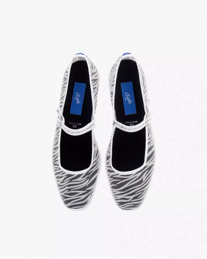 Furlanes Mary Janes in White mesh with a zebra pattern with square toe
entirely made by hand in Italy (Venice/Friuli)