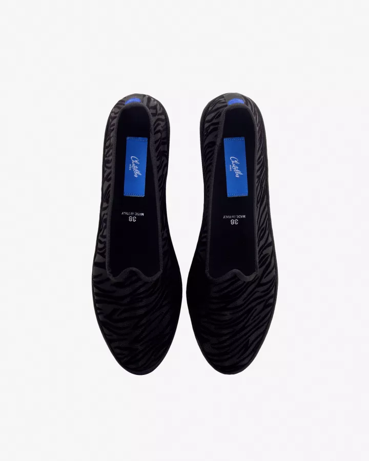 Furlanes in black mesh with a zebra pattern
entirely made by hand in Italy (Venice/Friuli)