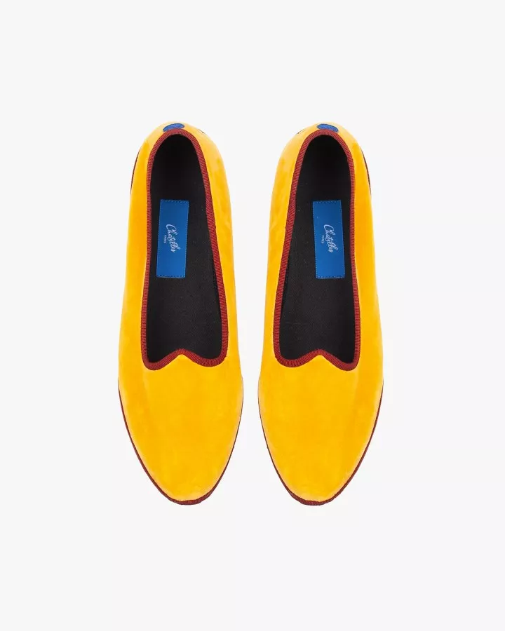 Honey velvet and burgundy trimming
made by hand in Italy (Venice/Friuli)