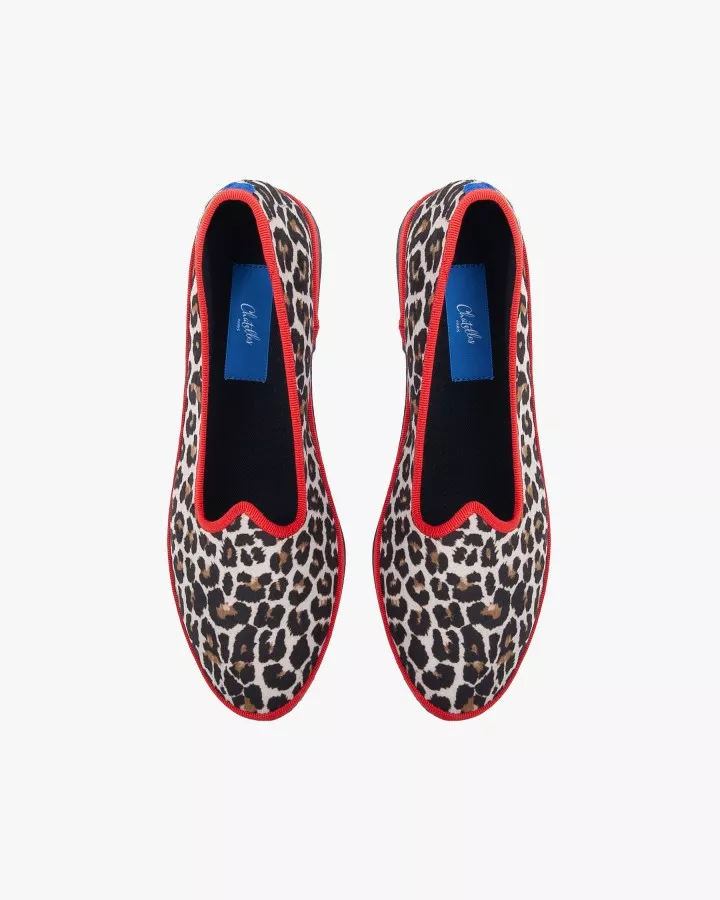 Furlanes in leopard print with red trim
entirely made by hand in Italy (Venice/Friuli)