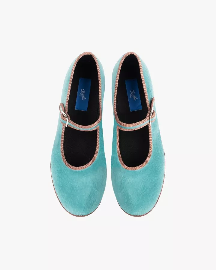 Mary Janes Furlanes in petrol velvet
entirely made by hand in Italy (Venice/Friuli)