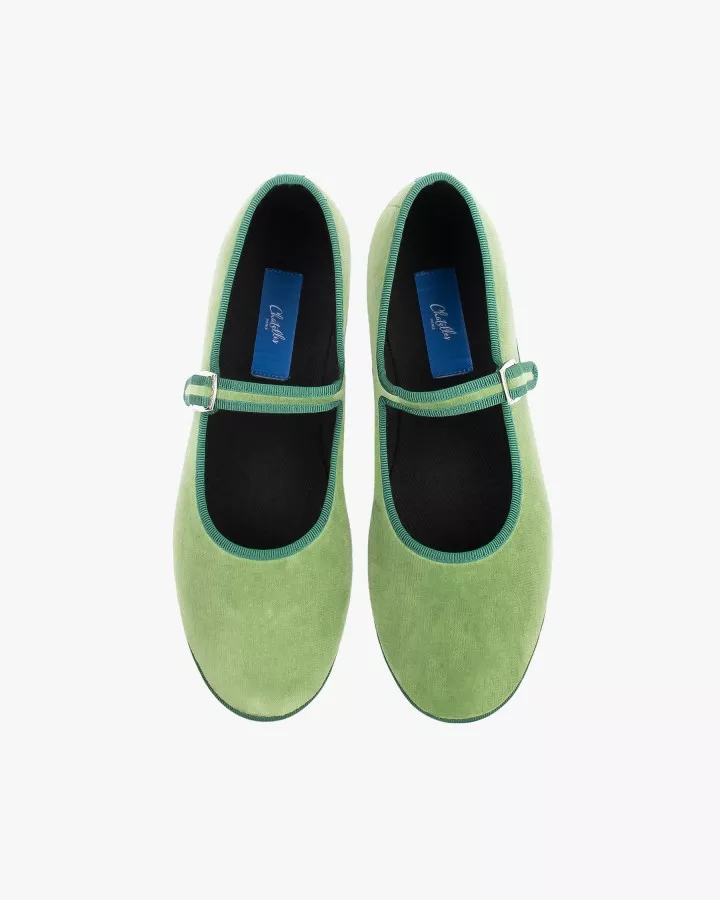 Mary Janes Furlanes in sage green velvet
entirely made by hand in Italy (Venice/Friuli)