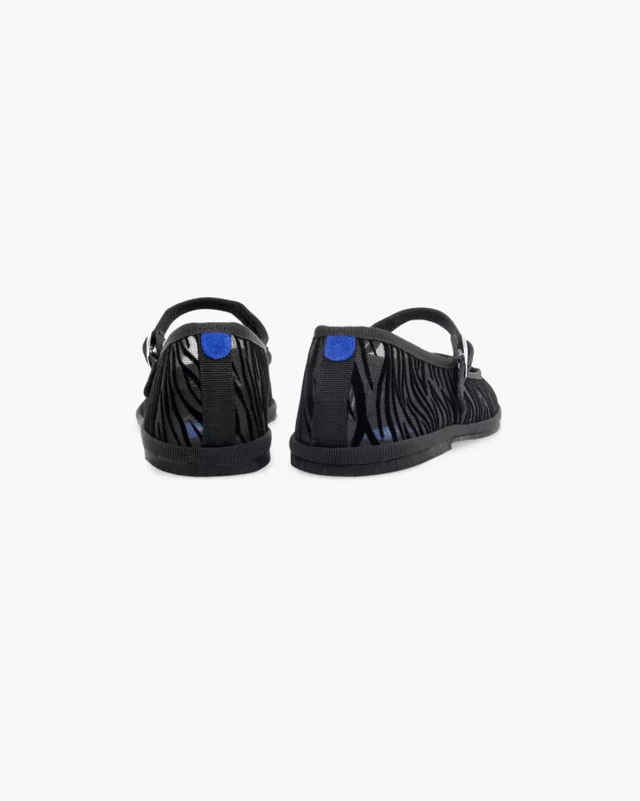 Furlanes Mary Janes in black mesh with a zebra pattern with square toe
entirely made by hand in Italy (Venice/Friuli)