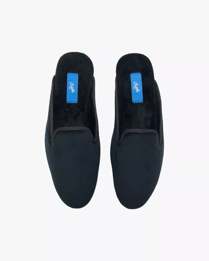 Deux chaussons mules en velours noir vue de face