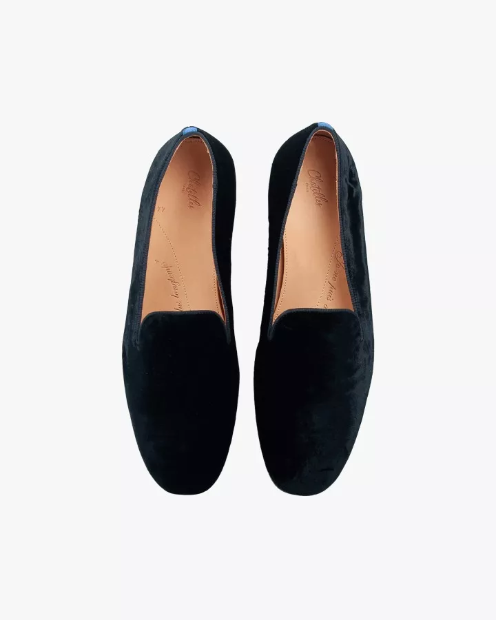 Men black velvet slippers