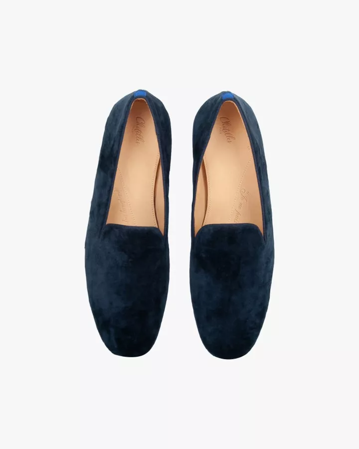 Men blue velvet slippers