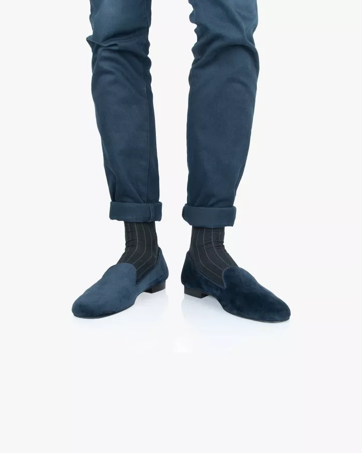 Men blue velvet slippers