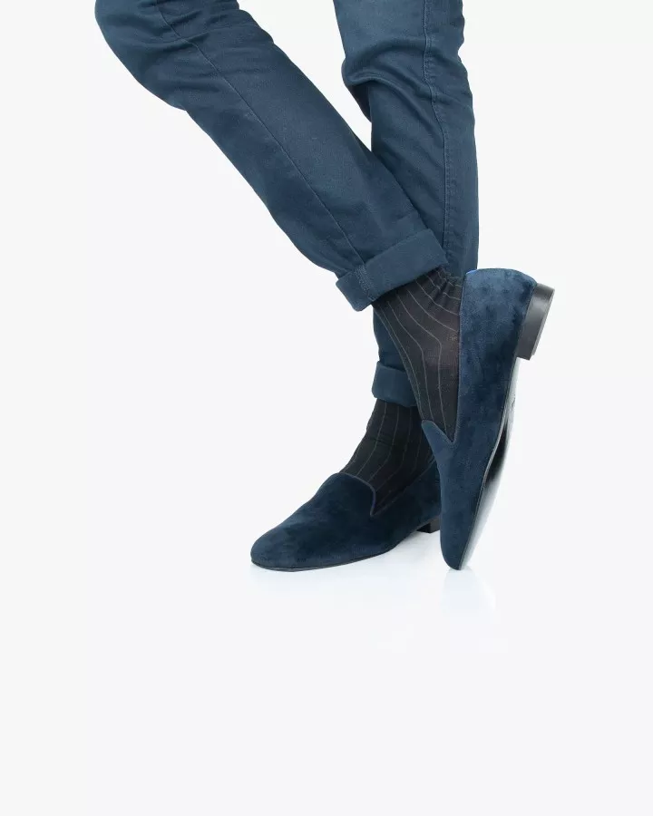 Men blue velvet slippers