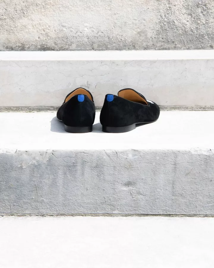 Black suede slippers with embroideries