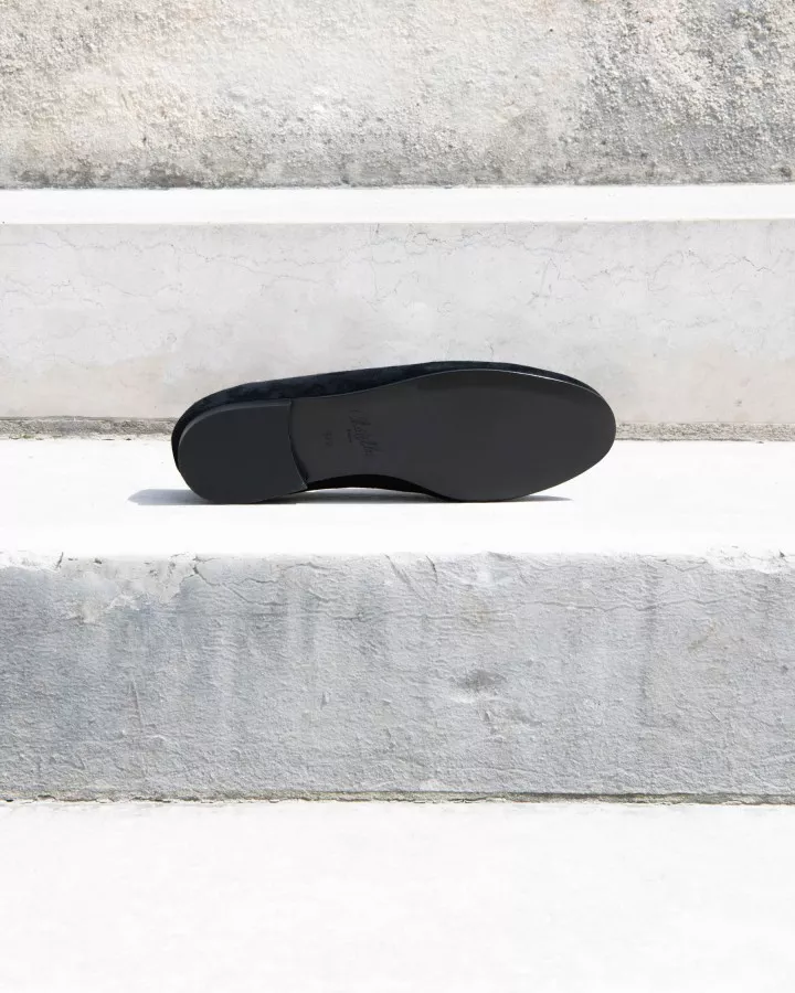 Black suede slippers with embroideries