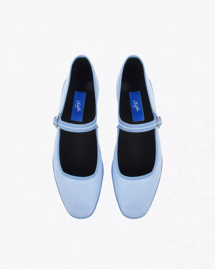 Furlanes Mary Janes in Sky Blue Linen 
entirely made by hand in Italy (Venice/Friuli)