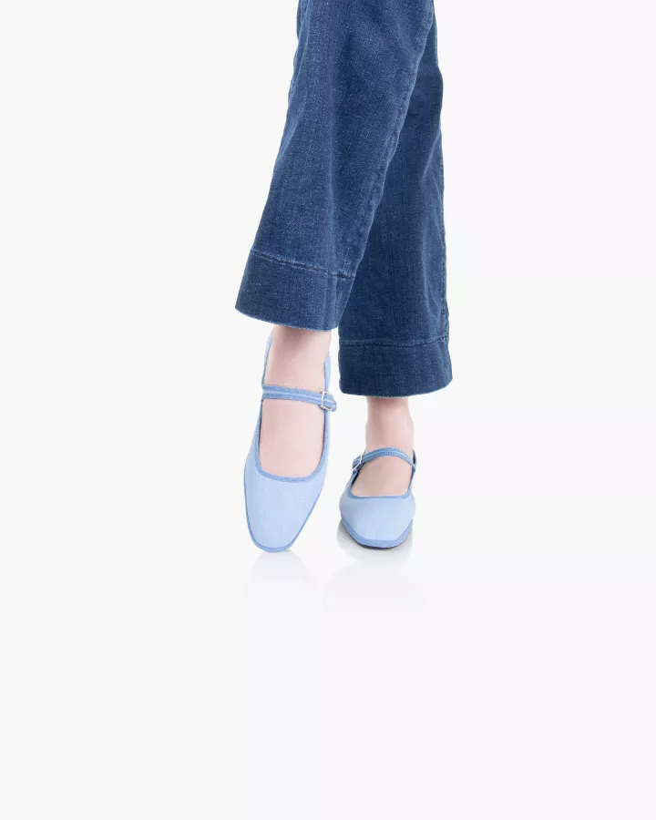Furlanes Mary Janes in Sky Blue Linen 
entirely made by hand in Italy (Venice/Friuli)