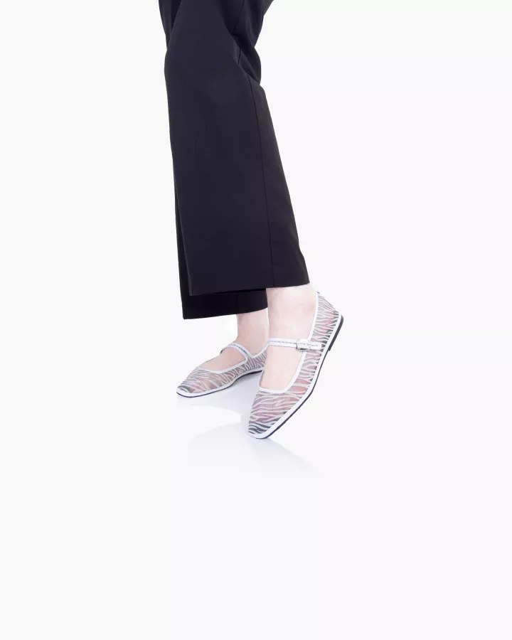 Furlanes Mary Janes in White mesh with a zebra pattern with square toe
entirely made by hand in Italy (Venice/Friuli)