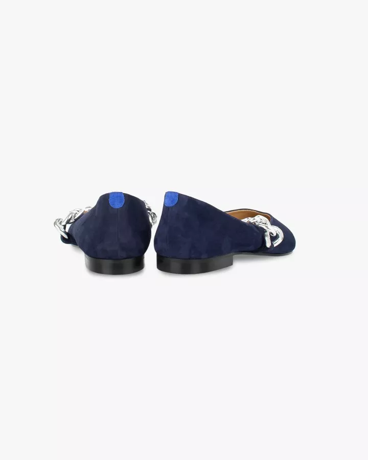 Navy pointy slippers with silver chain
