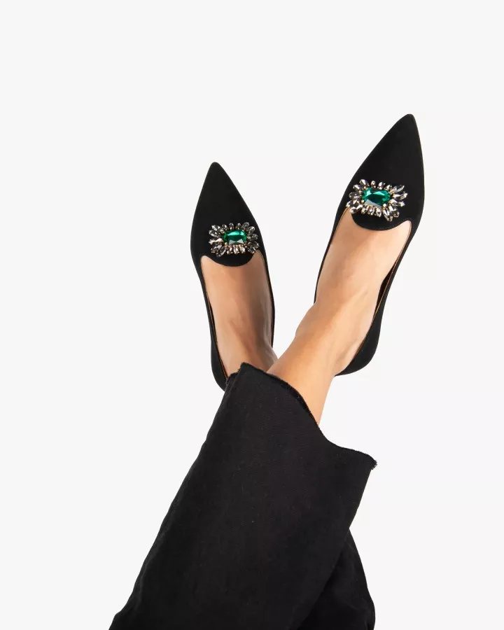 Black suede pointy slippers with 3 interchangeable accessories of your choice included