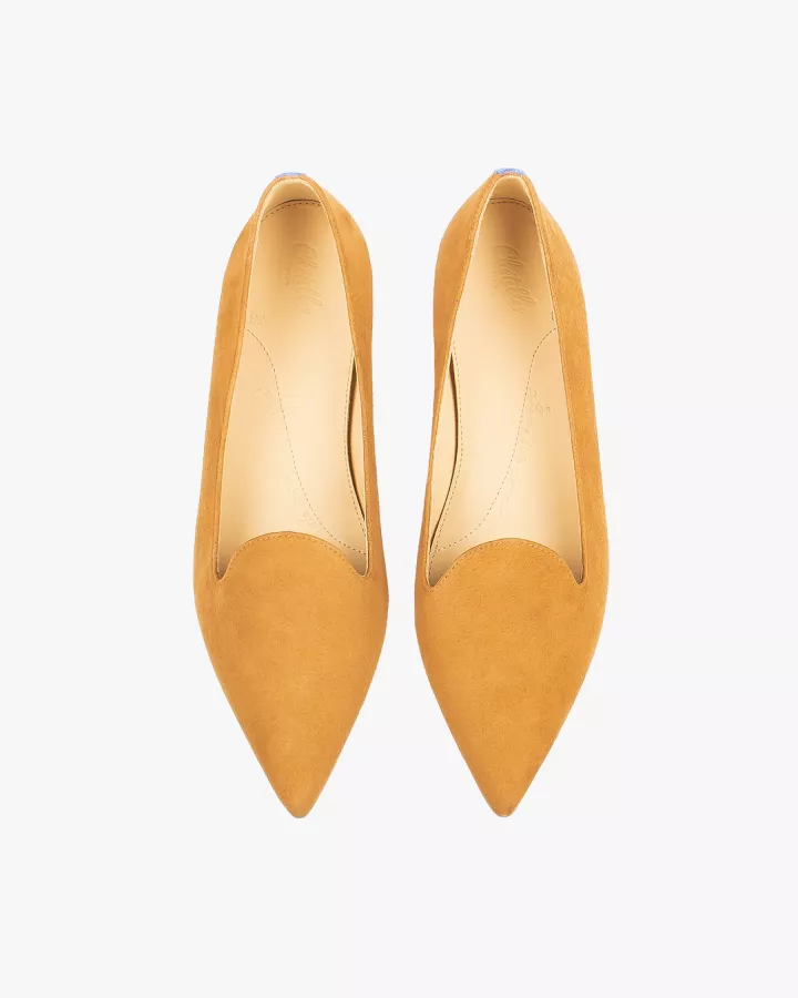 Camel suede pointy slippers with 3 interchangeable accessories of your choice included