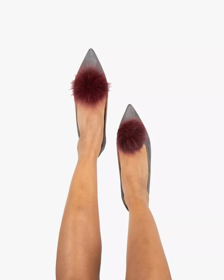 Grey suede pointy slippers with 3 interchangeable accessories of your choice included