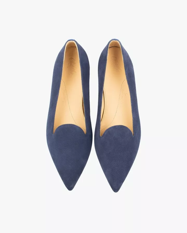 Navy suede pointy slippers with 3 interchangeable accessories of your choice included