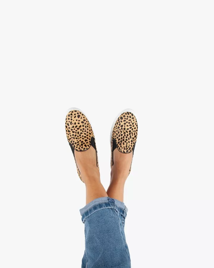 Savannah cheetah print fur slip-ons