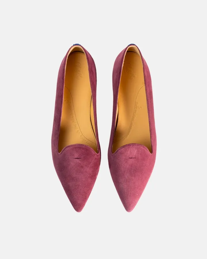 Burgundy suede pointy slippers with 3 interchangeable accessories of your choice included