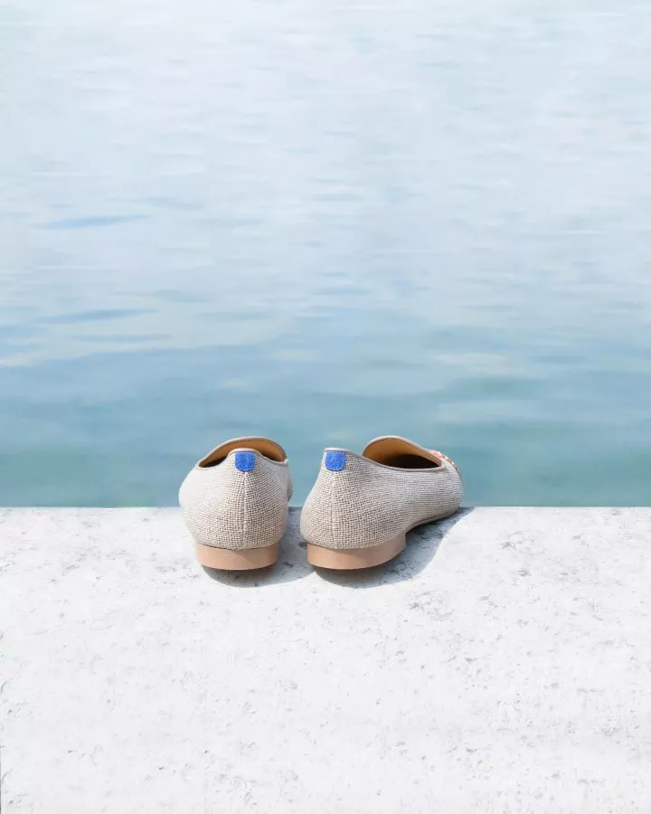 Embroidered starfish beige canvas slippers