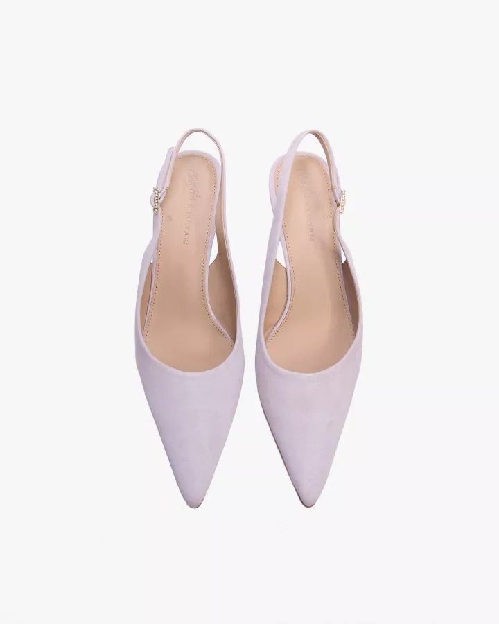 Pale Pink suede stilettos adorned by Inés de Cominges, including one pair of jewel accessories of your choice.