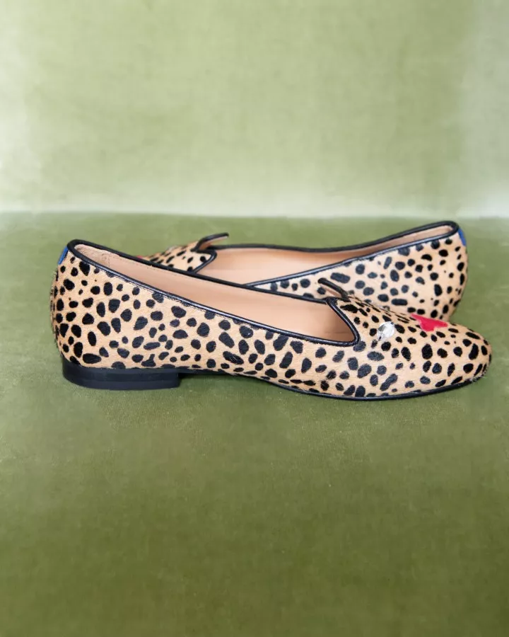 Leopard print fur slippers