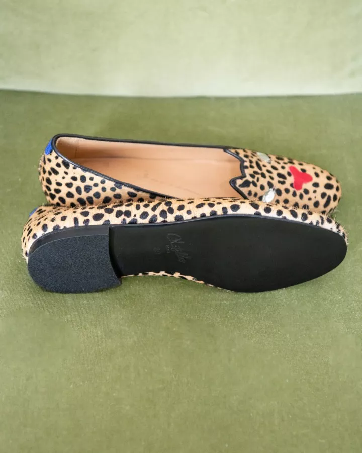 Leopard print fur slippers