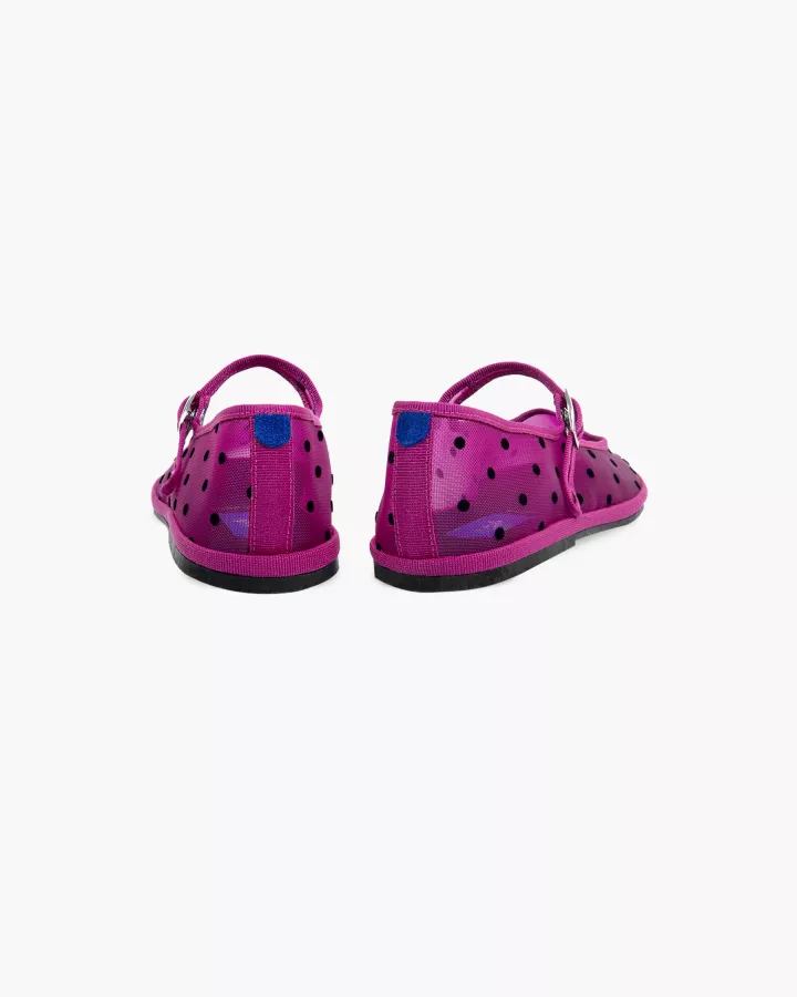 Furlanes Mary Janes in Fuchsia mesh with dots pattern and square toe
entirely made by hand in Italy (Venice/Friuli)
