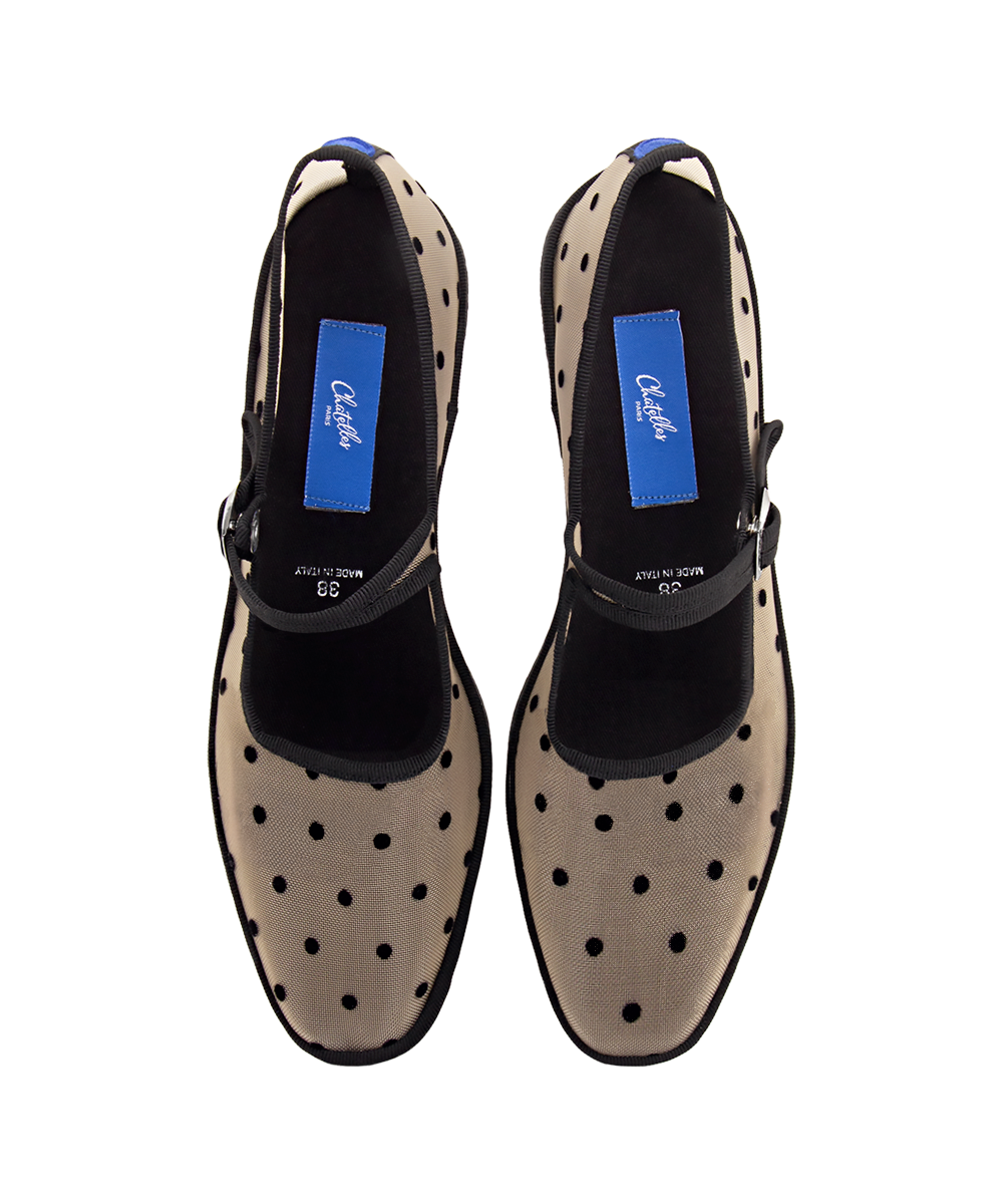 Furlanes Mary Janes Dots Beige Mesh Square