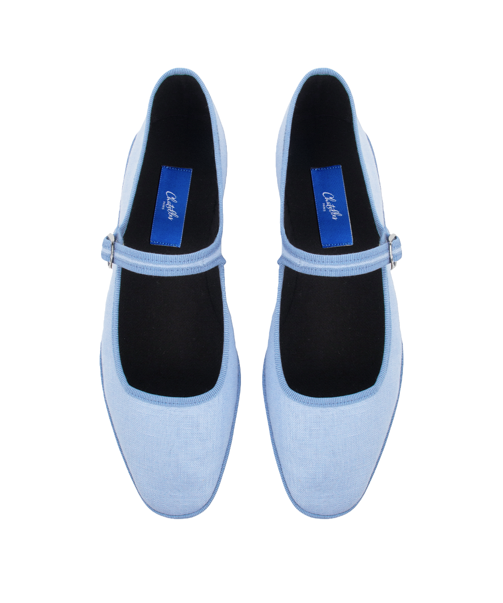 Furlanes Mary Janes Sky Blue Linen