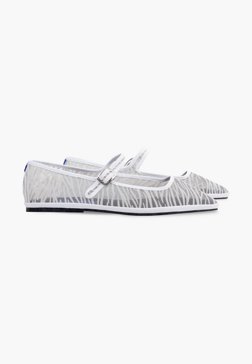 Furlanes Mary Janes Zebra White Mesh Square