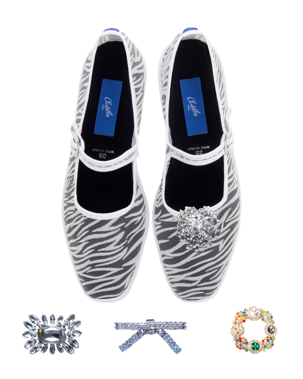 Furlanes Mary Janes Zebra White Mesh Square