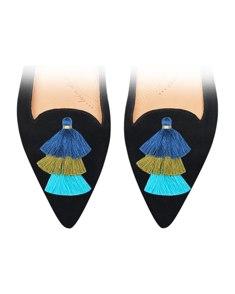 Triple Pompons Blue and Green sur chaussure