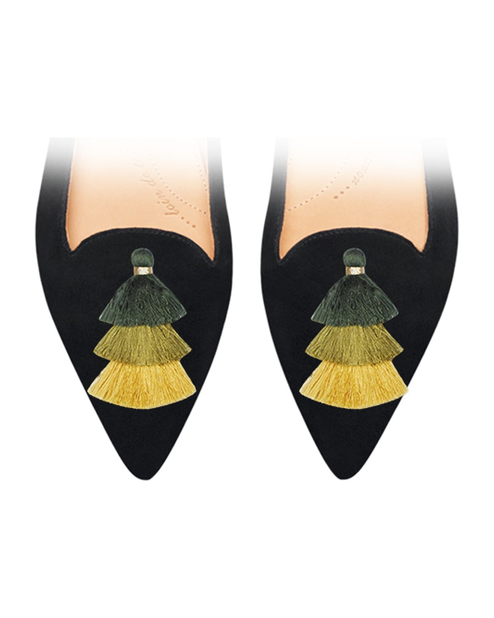 Triple Pompons Green and Yellow sur chaussure