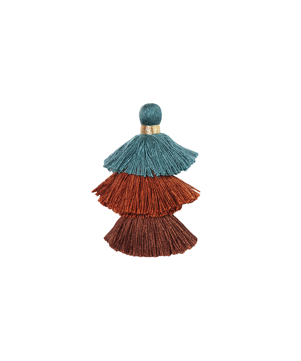 Triple Pompons Blue and Brown